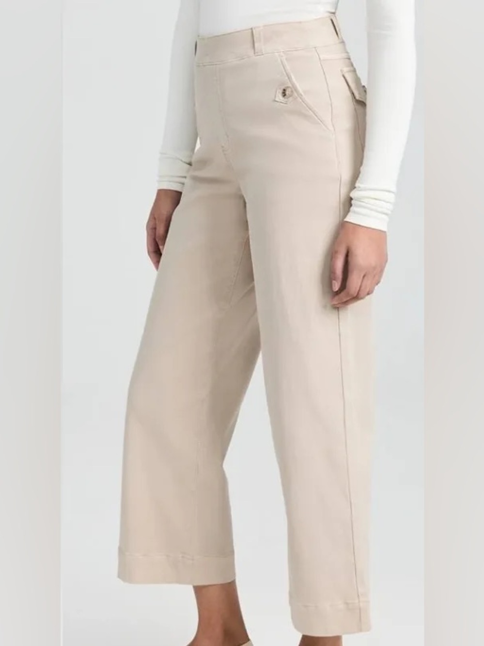 Spanx Stretch Twill Cropped Wide Leg Pants Cream Ivory medium